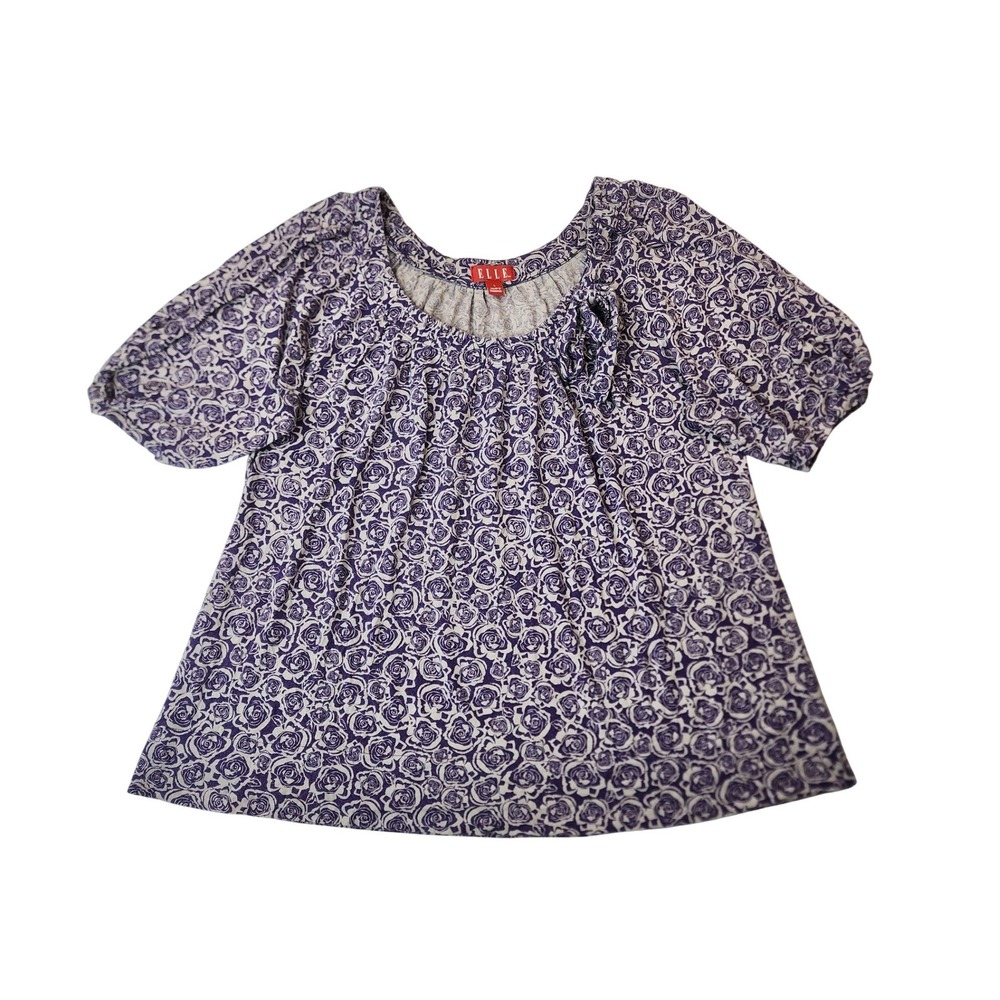 Elle Floral Short Sleeve Top L Purple Femme Romantic Cottagecore Boho‎ Pastel